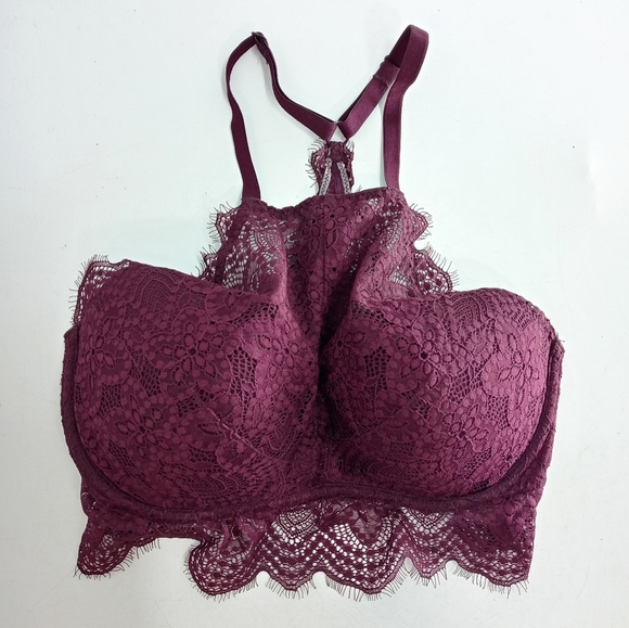 Victoria's Secret Pink Maroon Push Halter‎ Lace Bralette - Picture 2 of 9